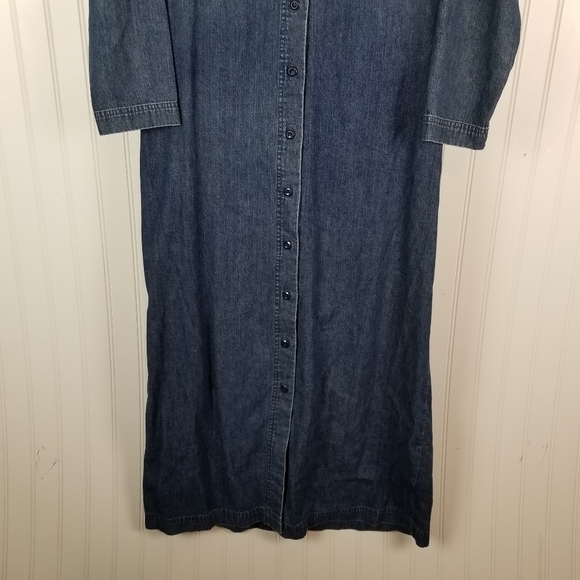LL Bean Womens Maxi Dress Size 12 Denim Long Sleeve Button Front Modest Western - Picture 10 of 14
